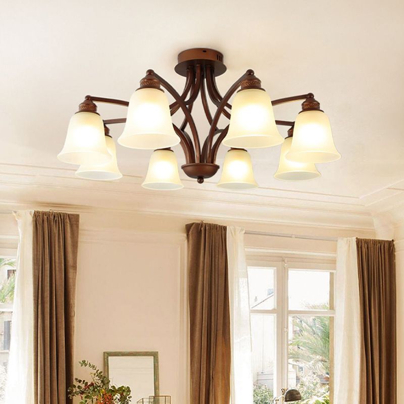 American Style Ceiling Light Bell Shape Ceiling Lamp with Glass Shade for Bedroom