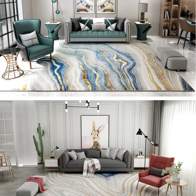 Modern Oriental Print Rug Multi Color Polyster Area Rug Easy Care Pet Friendly Carpet for Living Room