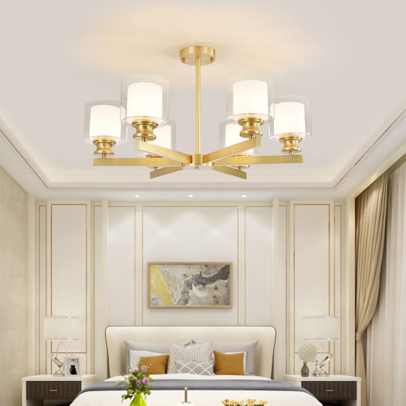 Contemporary Style Cylinder Clusters Pendant Glass Living Room Chandelier Pendant Light in Gold