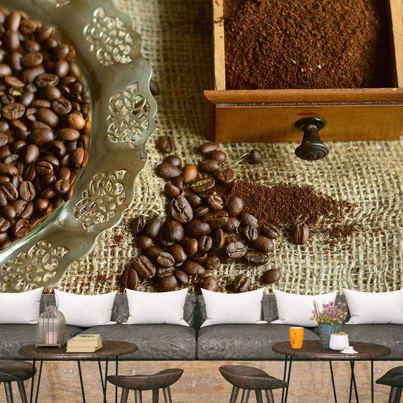 Customized Coffee Beans Mural Contemporary Eco-friendly Wallpaper for Shop Interior Decoration