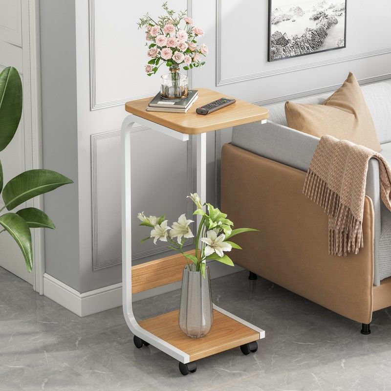 Ironcraft C Side Table Square Wood End Table with Shelf for Living Room