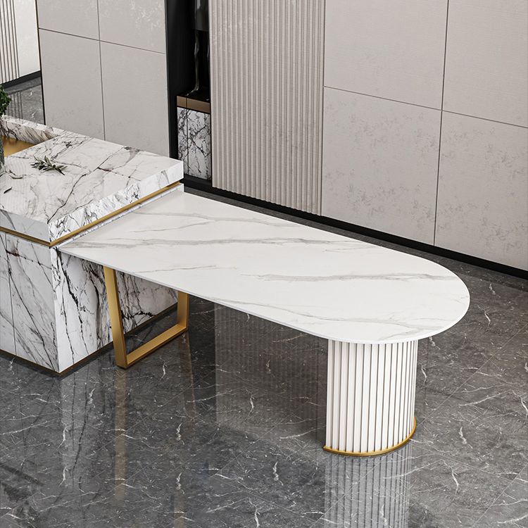 Luxury Sintered Stone Kitchen Table Free Form Double Base Table