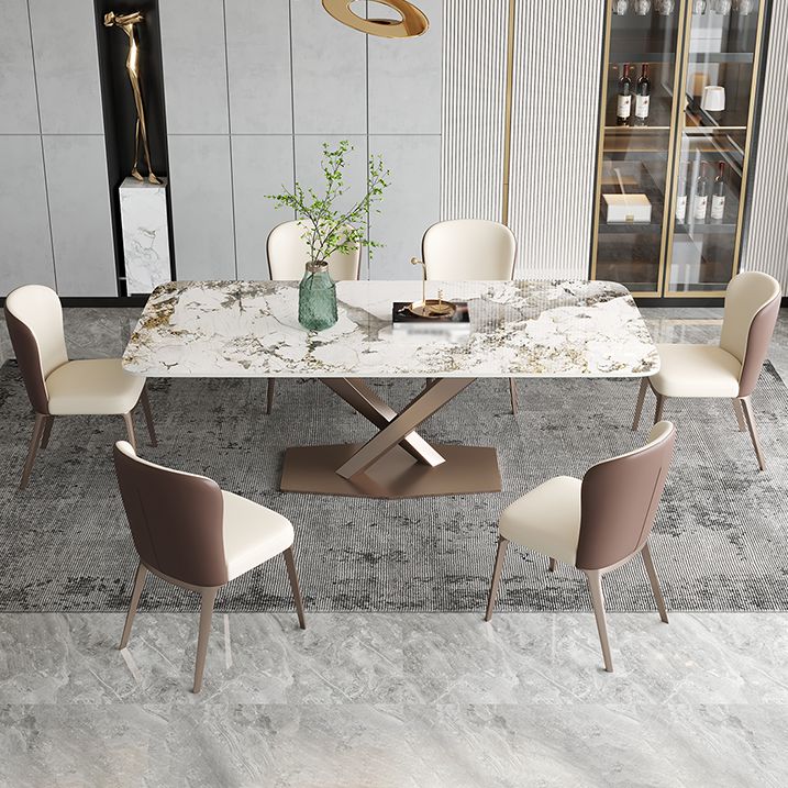 Metaal traditionele luxe rechthoek binnen tafel gesinterde stenen tafel met voetstukbasis