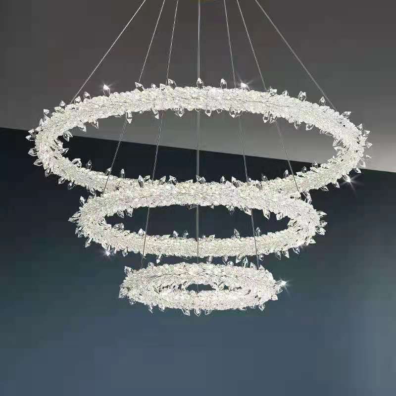 Suspension à LED circulaire moderne minimaliste en cristal clair salon de plafond suspendu