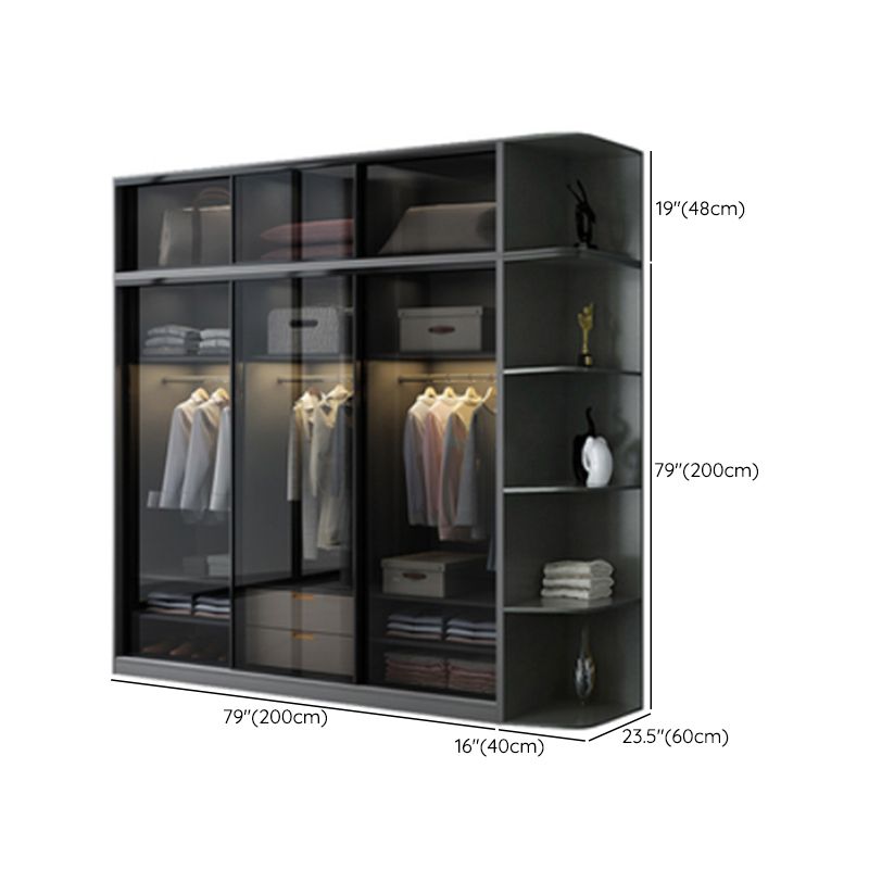 Contemporary Wood and Tempered Glass Wardrobe Freestanding Wardrobe Armoire without Light