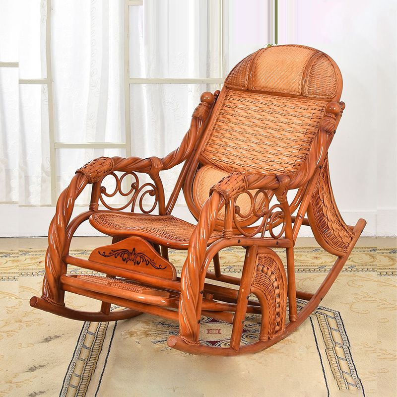 Traditional Rocking Chair Wicker Spindle Backrest Solid Color Indoor Rocking Chair