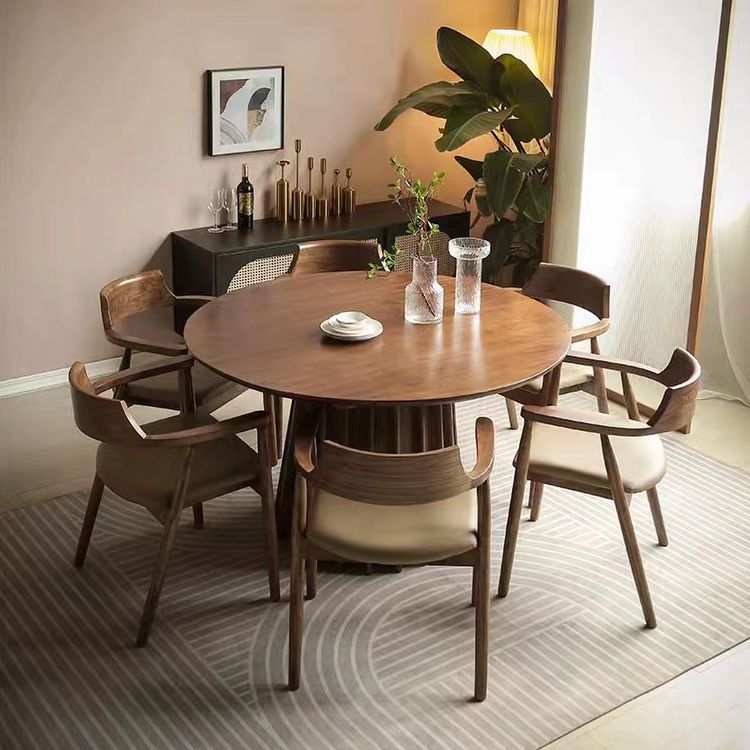Pine Solid Wood Pedestal Table Brown Round Dining Room Kitchen Table