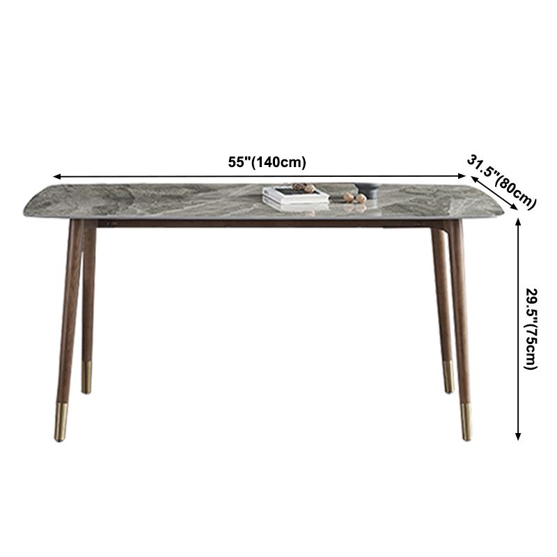 Glam Sintered Stone Standard Dining Table Gray Rectangle Shape Dining Table for Kitchen