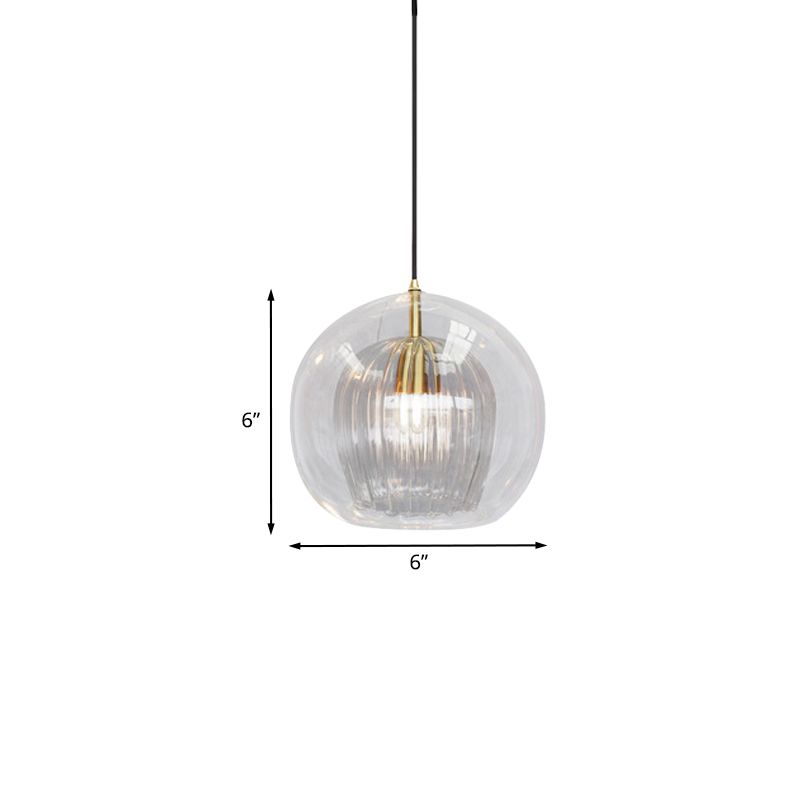 Globe Double Shade Luz colgante de vidrio transparente simple 1 Bulbo de comedor de comedor en oro, 6 "/8" de ancho