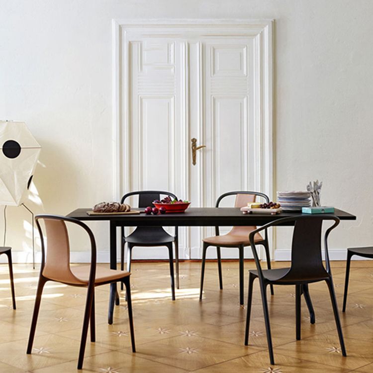 Scandinavian Plastic Dining Arm Chair Stackable Slat Back Armchair (Set of 4)