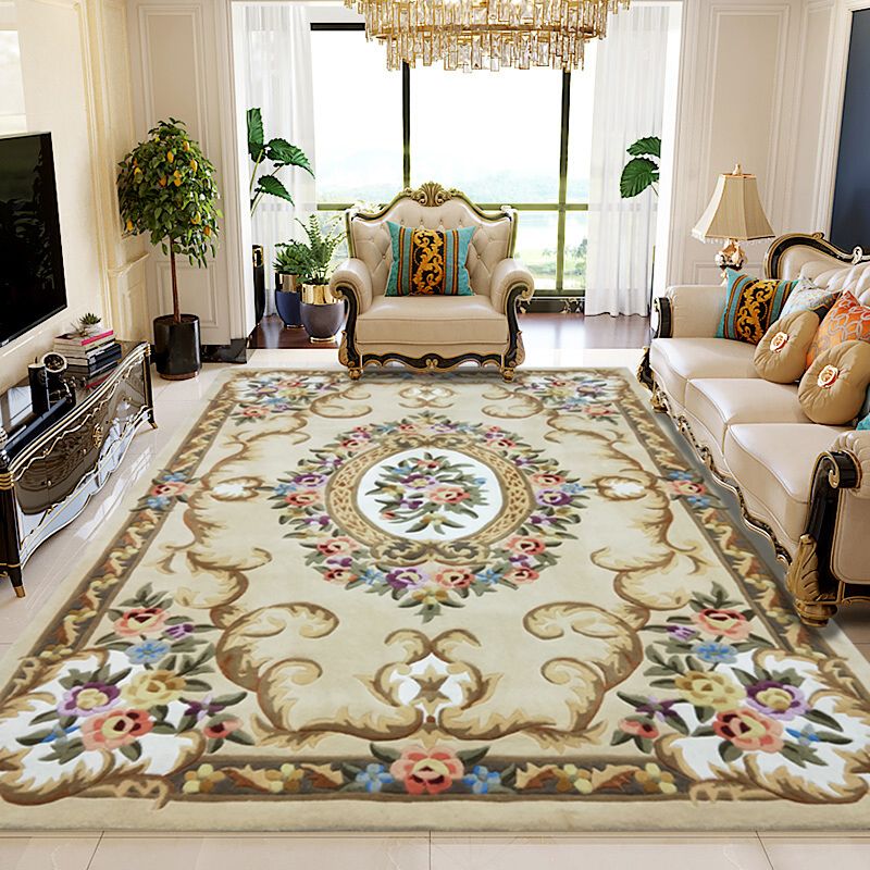 Beige Modern Area Carpet Polyester Tribal Pattern Rug Non-Slip Area Rug for Home Decor