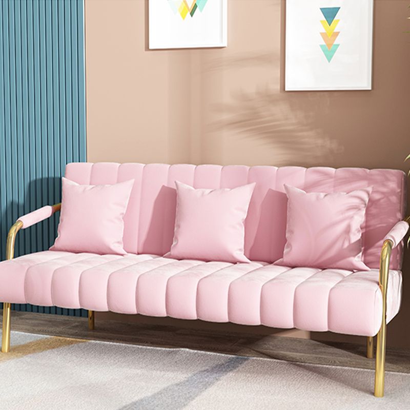 Sewn Pillow Back Velvet Sofa 28.35" High Metal Brass Arm Sofa