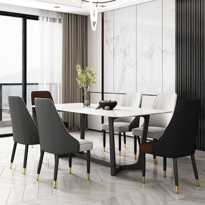 Scandinavian Style Leather Dining Chairs for Kitchen Armless Solid Back Chair