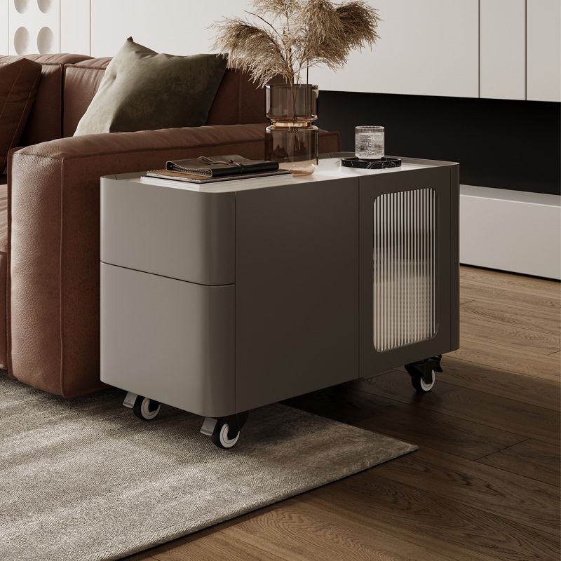 Tray Top Rectangular Side Table with 2 Drawers and a Cabinet