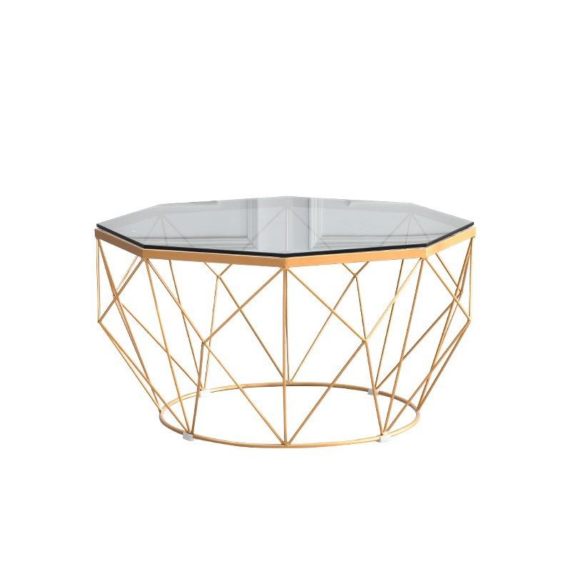 Modern Frame Coffee Table Round Glass Top Coffee Cocktail Table