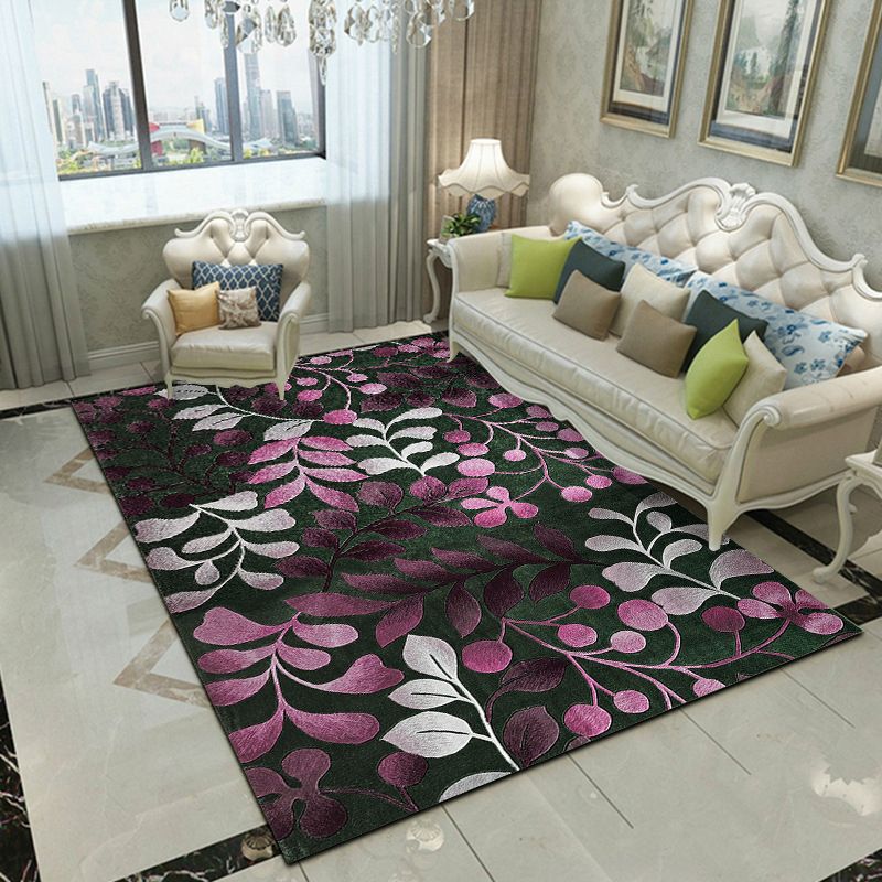 Fancy Modern Rug Plant Pattern Polyester Area Rug Stain Resistant Area Carpet for Home Decor