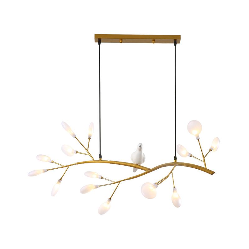 Branch Dining Room Island Pendant Light Acrylic LED Contemporary Hanging Lamp Kit with Bird Decoration
