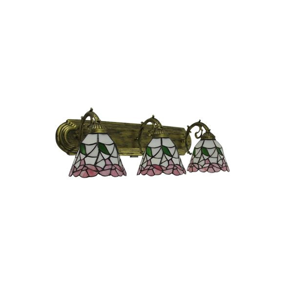 Stained Glass Floral Wall Lamp Lodge Style 3 Lights Indoor Wall Mount Light for Living Room