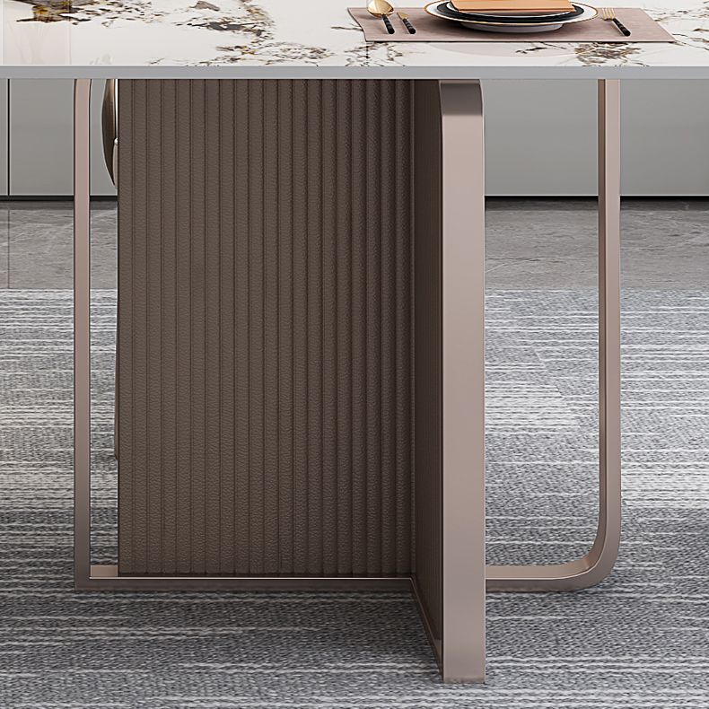 Tavolo da cucina in pietra sinterizzato al minimo fisso set di tono marrone per sala da pranzo