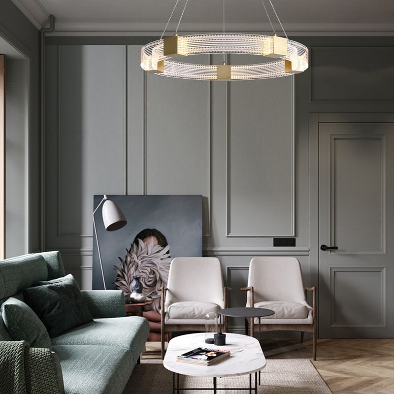 Simple Led Chandelier Light Fixtures Ring Shape Hanging Chandelier with Acrylic Shade