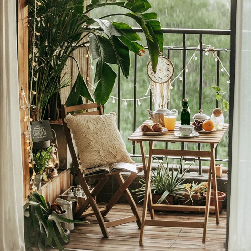 Modern Wood Patio Dining Table 1/2/3 Pieces Collapsible Dining Set for Courtyard