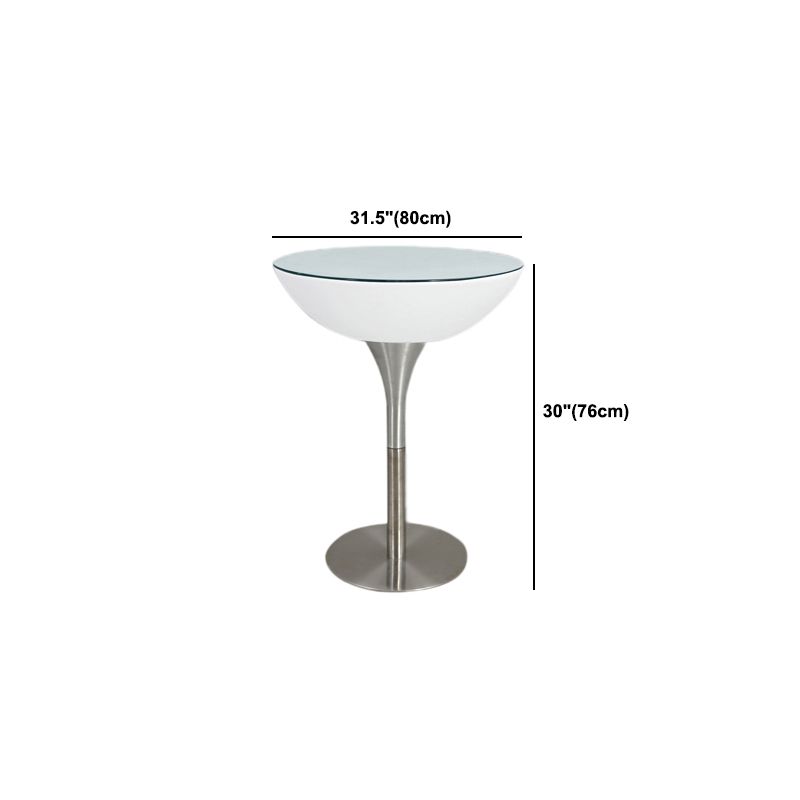 Modern White Plastic Counter Table with Round Table Top Silver Pedestal Table
