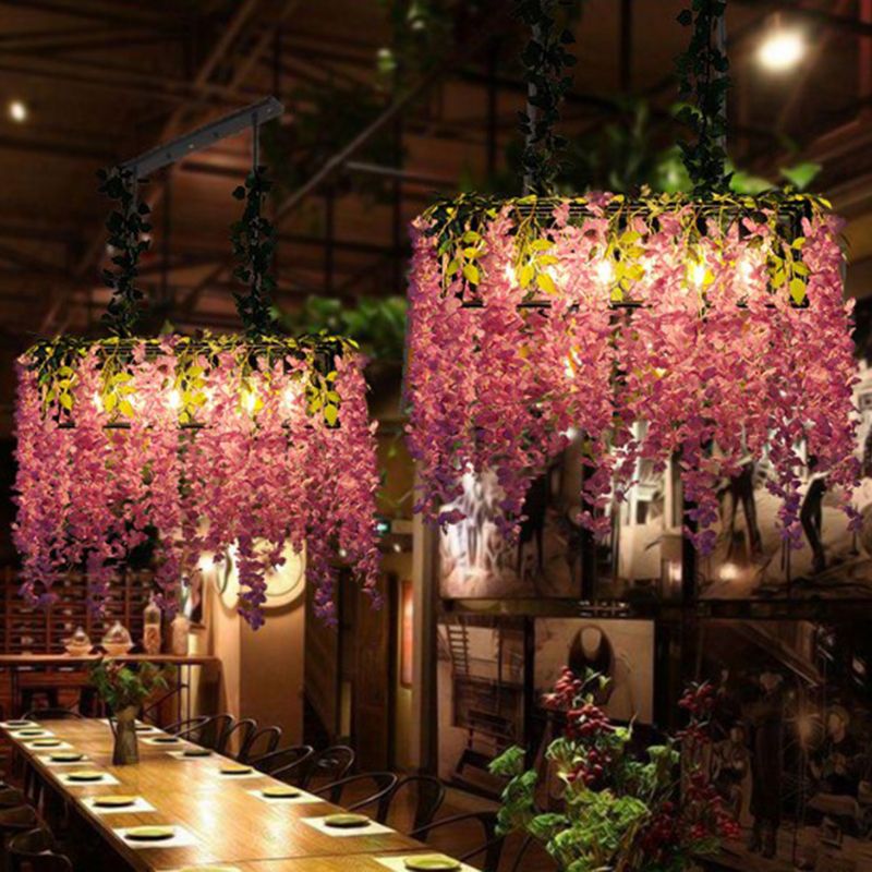 Artificial Plant Restaurant Hanging Light Fixture Rustic Metal Ceiling Pendant Light