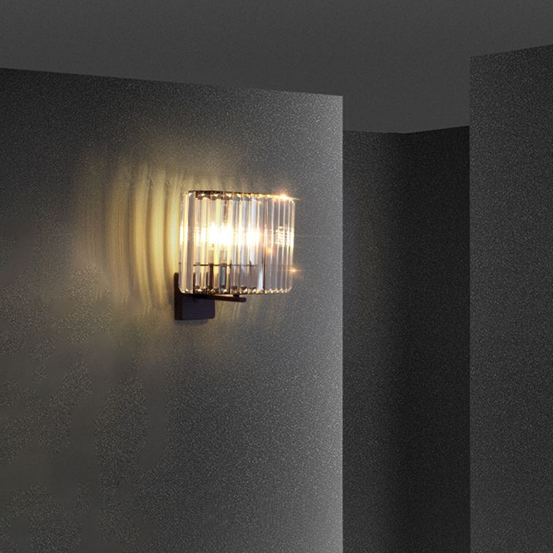 Black Metal Wall Sconce Geometric Shape Wall Light with Crystal Shade for Bedroom