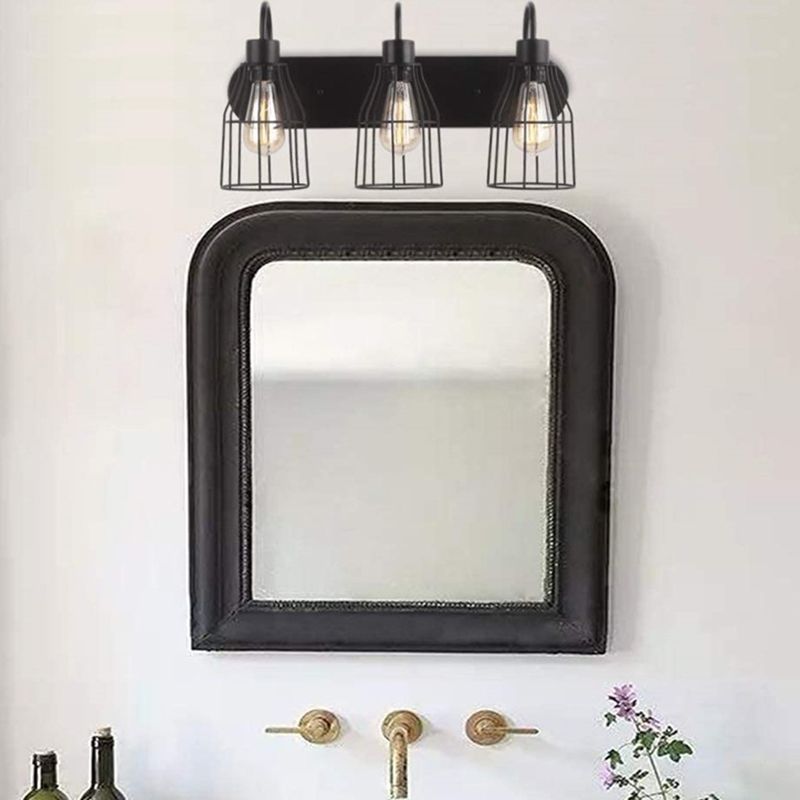 Industrial 3 - Light Bath Vanity Light Iron Bathroom Fixture in Dark Black