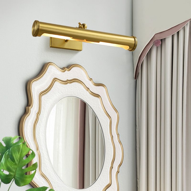 Modern Style Cylinder LED Wall Lamps Metal 2-Light Mirror Wall Lighting Ideas in Gold