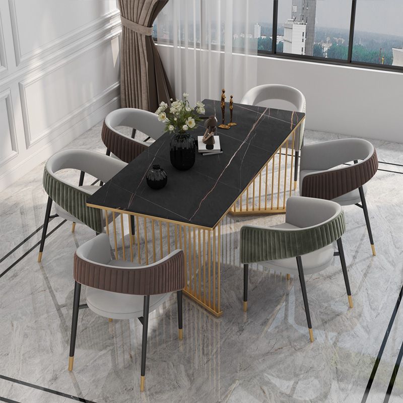 Glam Style 1/2/5/7 Pieces Dining Set Marble Top Dining Table Set with Velvet Chairs