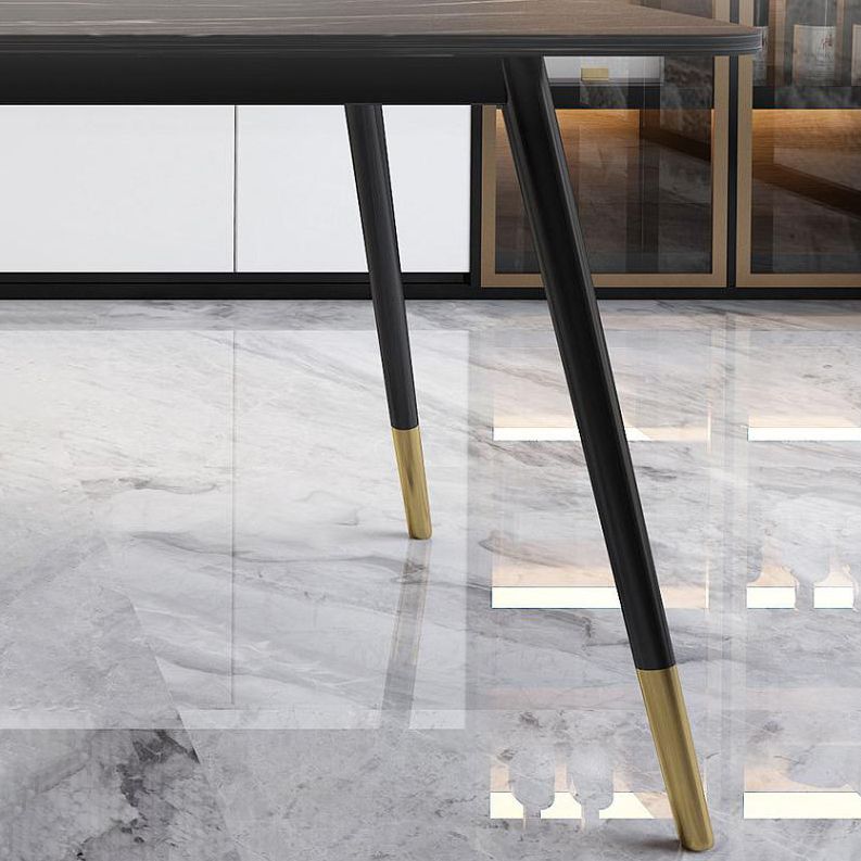 Mesa de comedor rectangular industrial de metal Mesa de comedor de piedra sinterizada con patas de metal