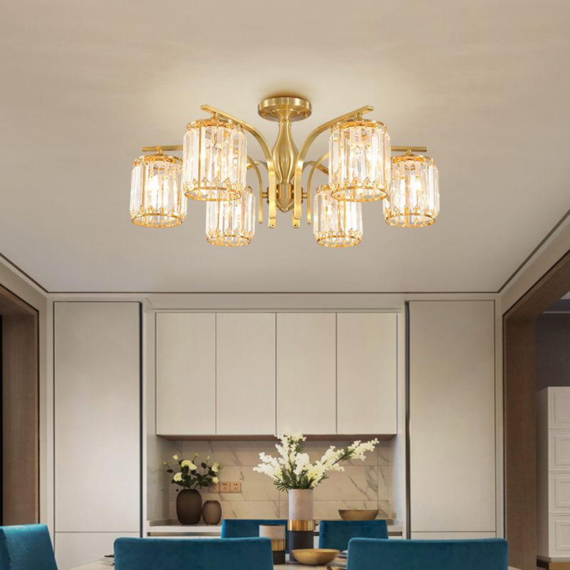 Éclairage de plafond de chambre à coucher multi-tampons moderne de cuivre en cuivre avec nuance en cristal