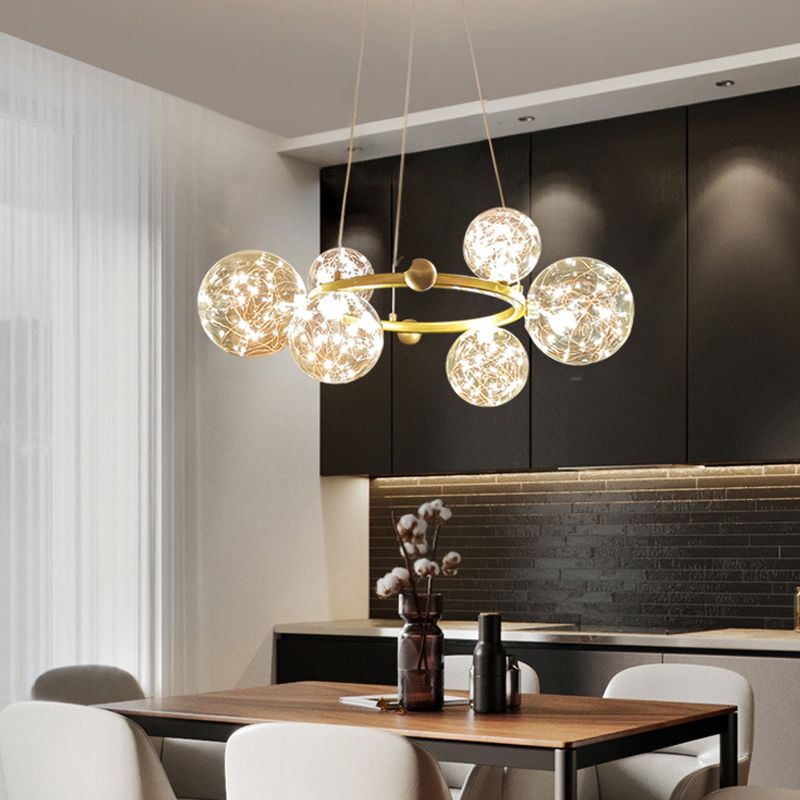 Simple Led Chandelier Light Multi Head Pendant Light with Glass Shade for Living Room