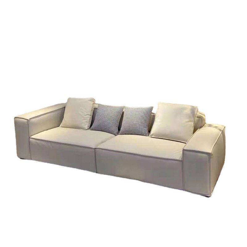 Stain-Resistant Leather Couch Square Arm Standard Settee in White