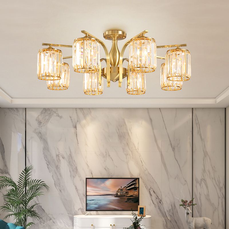 Éclairage de plafond de chambre à coucher multi-tampons moderne de cuivre en cuivre avec nuance en cristal