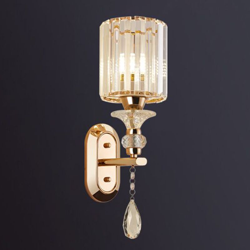 Modern Artistic LED Wall Lamp Copper Geometric Wall Sconce with Crystal Shade