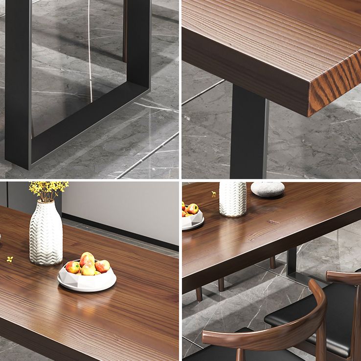 Modern Style Solid Wood Dining Table Rectangular Dining Table with Metal Base