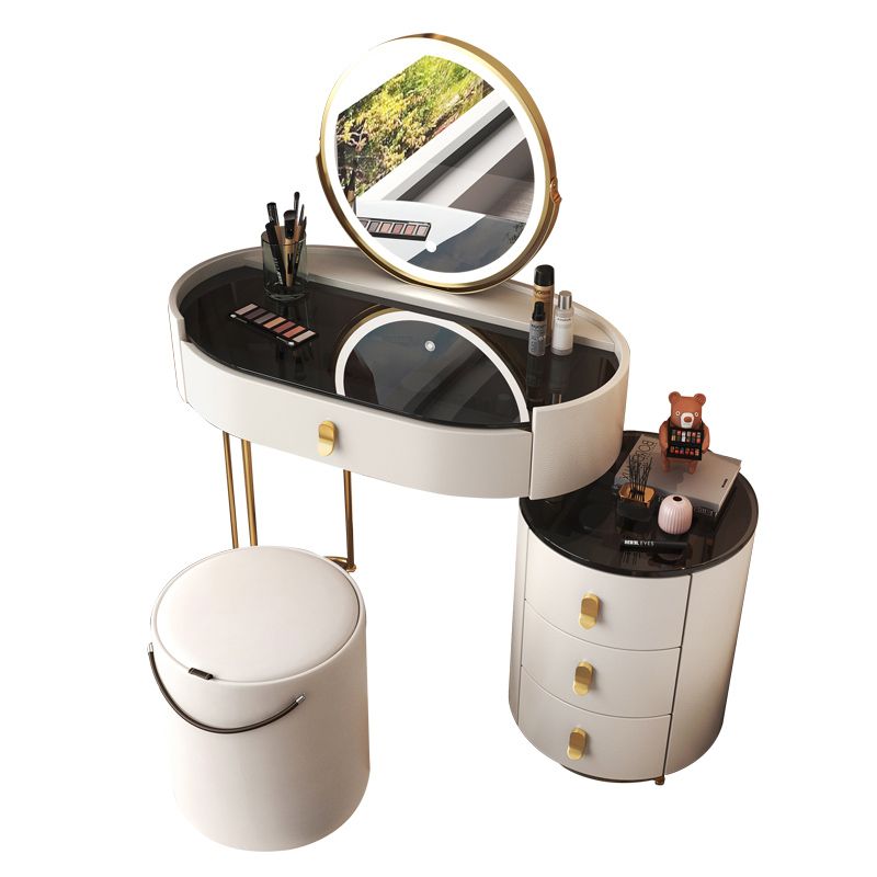 Glass Top Makeup Vanity Desk Lighted Mirror Vanity Dressing Table Set
