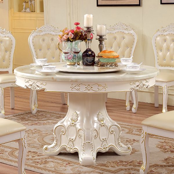 Solid Wood Victorian Round Dining Table Faux Marble Top Table with Pedestal