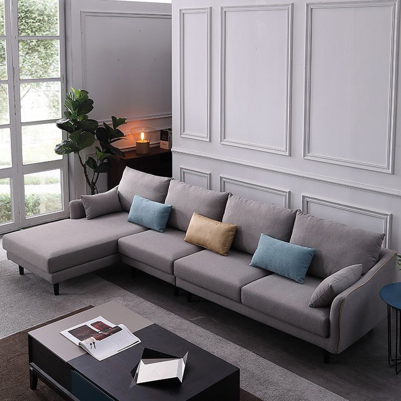 64" Wide Scandinavian Sectional Sofa Cushion Back Grey Sectionals