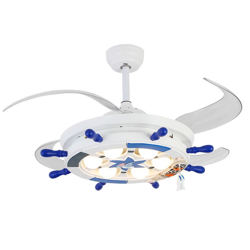 42 "breit kreatives Ruder Semi Flush Leuchte Metallkinder Raum 4 Klingen LED Hanging Lüfter Licht in Weiß