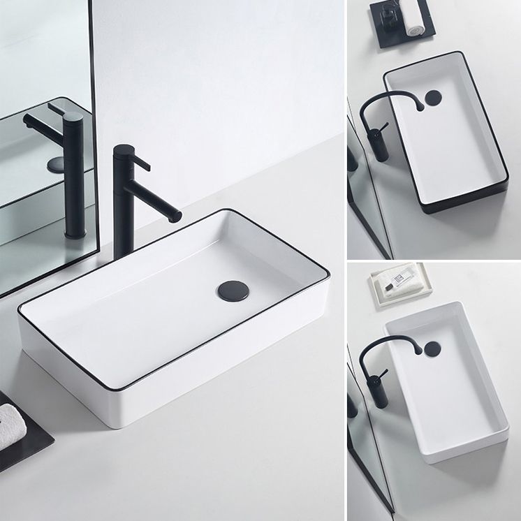 Modern Porcelain Trough Sink White Trough Sink With Basin, and Faucet