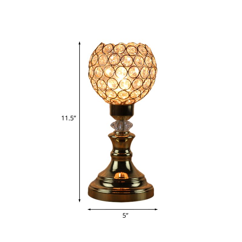 Single Octagon Crystal Bead Night Light Rustic Gold Domed Living Room Table Lighting