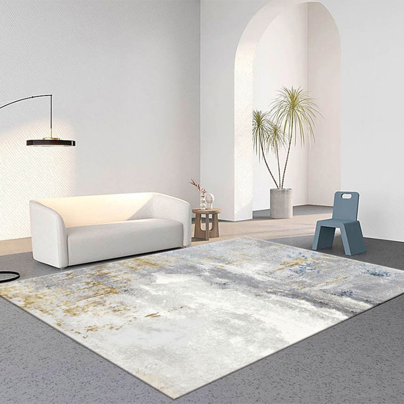 Grey Modern Rug Polyester Graphic Area Rug Non-Slip Backing Indoor Rug for Living Room