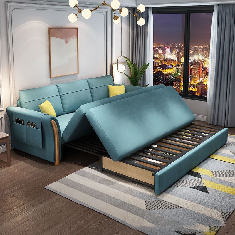 Flared Arms Futon Foldable Pillow Included Cushion Back Sleeper Sofa with Storage