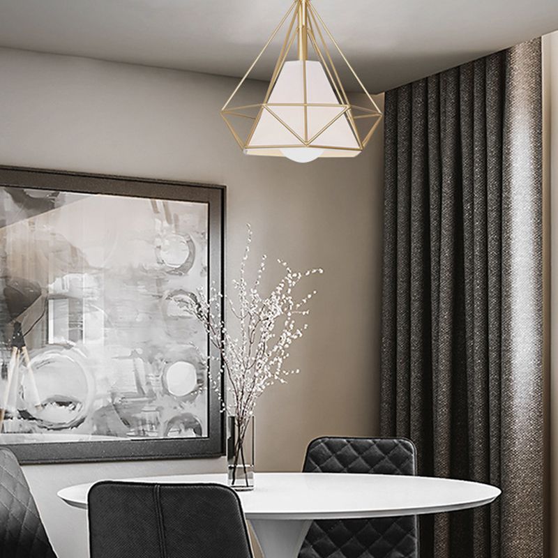 Diamond Cage Semi Flush Mount Light Fixture Industrial Iron Ceiling Mounted Fixture for Corridor