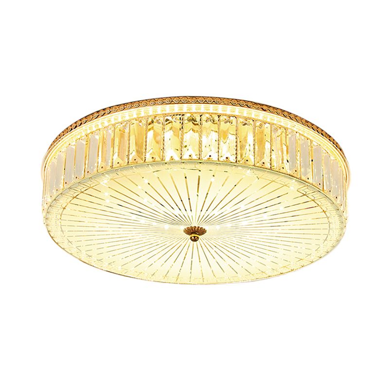 Clear Crystal Circular Ceiling Light Fixture 16"/19.5"/23.5" W Multi Light Modern Flush Mount Light with Glass Diffuser in Gold