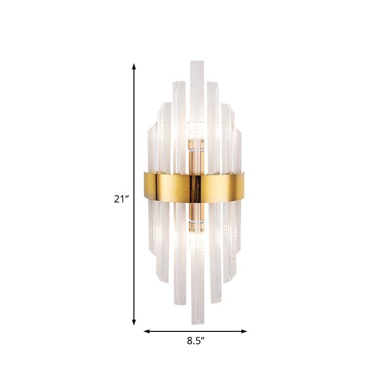2 Lights Living Room Wall Sconce Lighting Simplicity Brass Wall Mount Light Fixture with Linear Crystal Shade