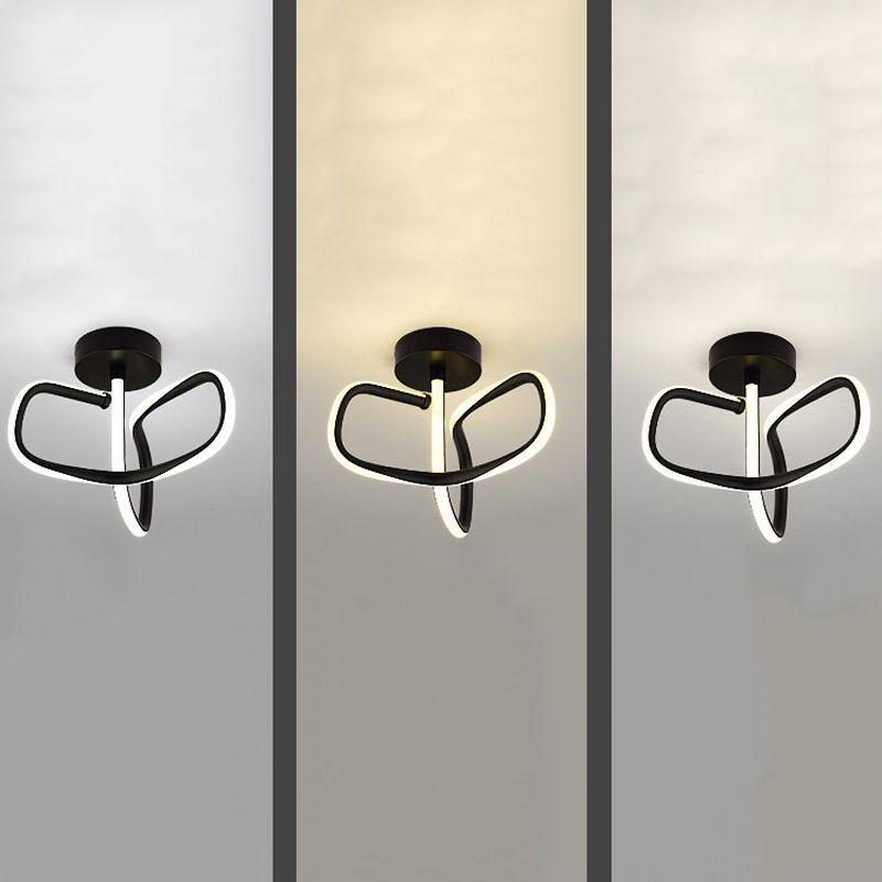 Metal Linear Shape Flush Mount Light Modern Style 2 Lights Flush Ceiling Light in Black